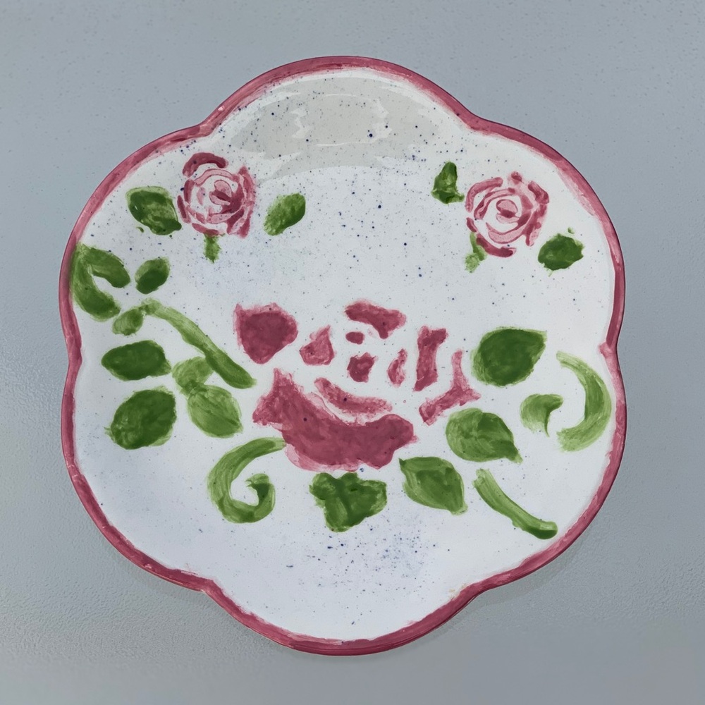Ceramic Hand Painted Floral Rose Stencil Flower-Shaped Plate